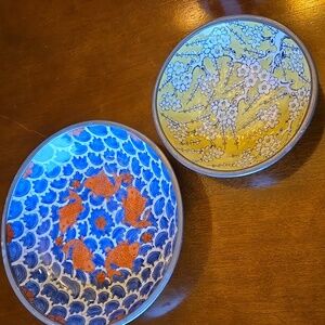 Japanese porcelain ceramic with pewter made for Neiman Marcus set of 2